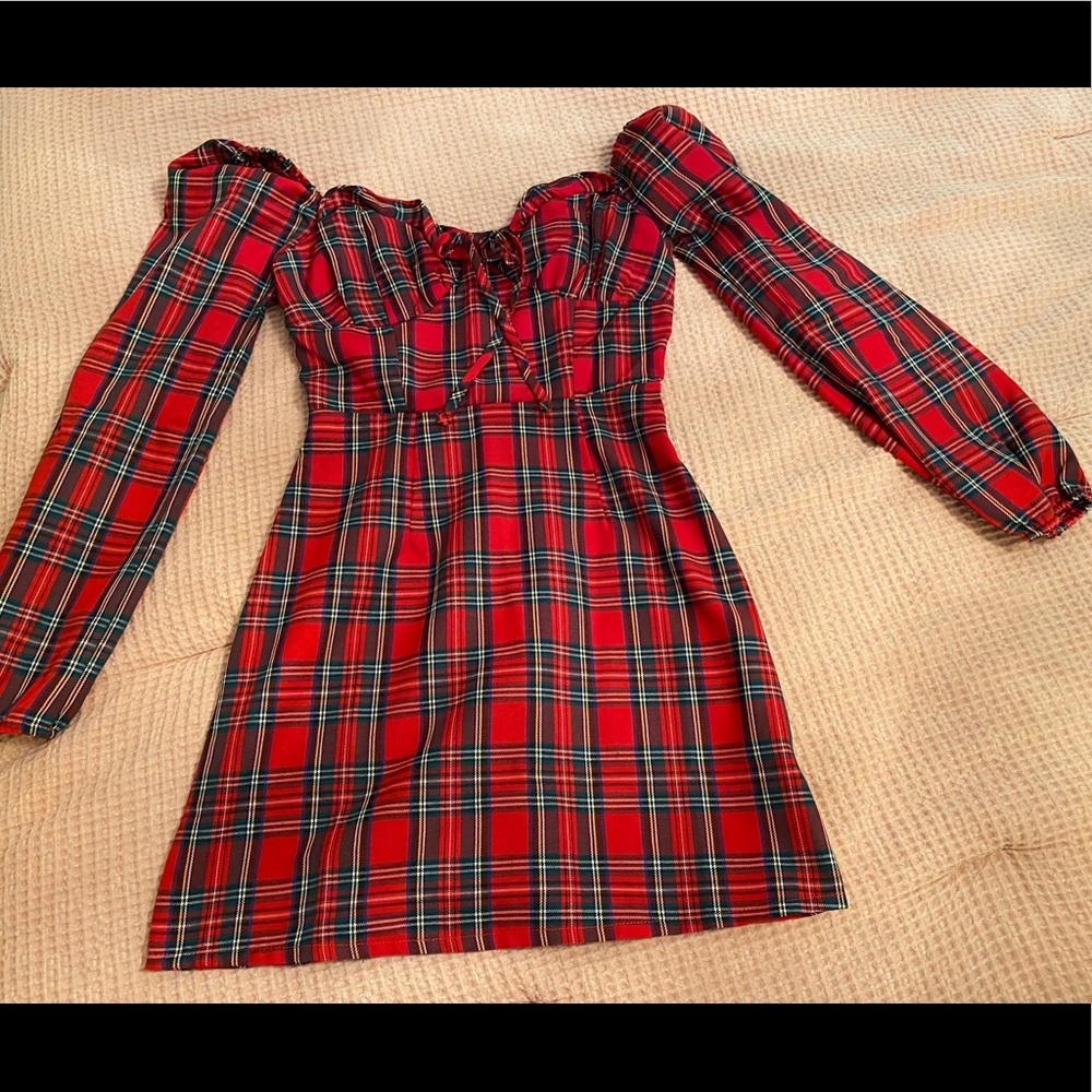 Asos plaid balconette dress in XS